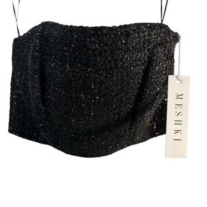 NWT Meshki Karl Tweed Crop Top mini Skirt Set XS Black Metallic Club Indie